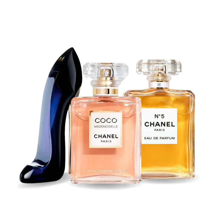 KIT 3 Perfumes: GOOD GIRL, COCO MADEMOISELLE and Chanel Nº5 100ml