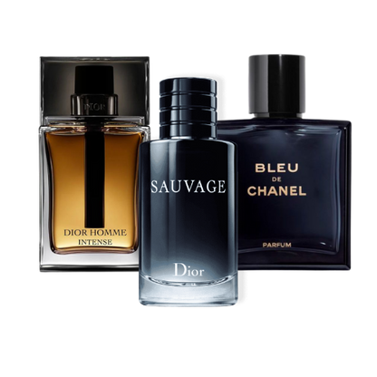 KIT 3 Perfumes: Sauvage Dior, Bleu de Chanel, and Dior Homme Intense 100ml
