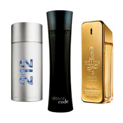 KIT 3 Perfumes: 212 Men NYC, Paco Rabanne One Milion and Armani Code Homme 100ml