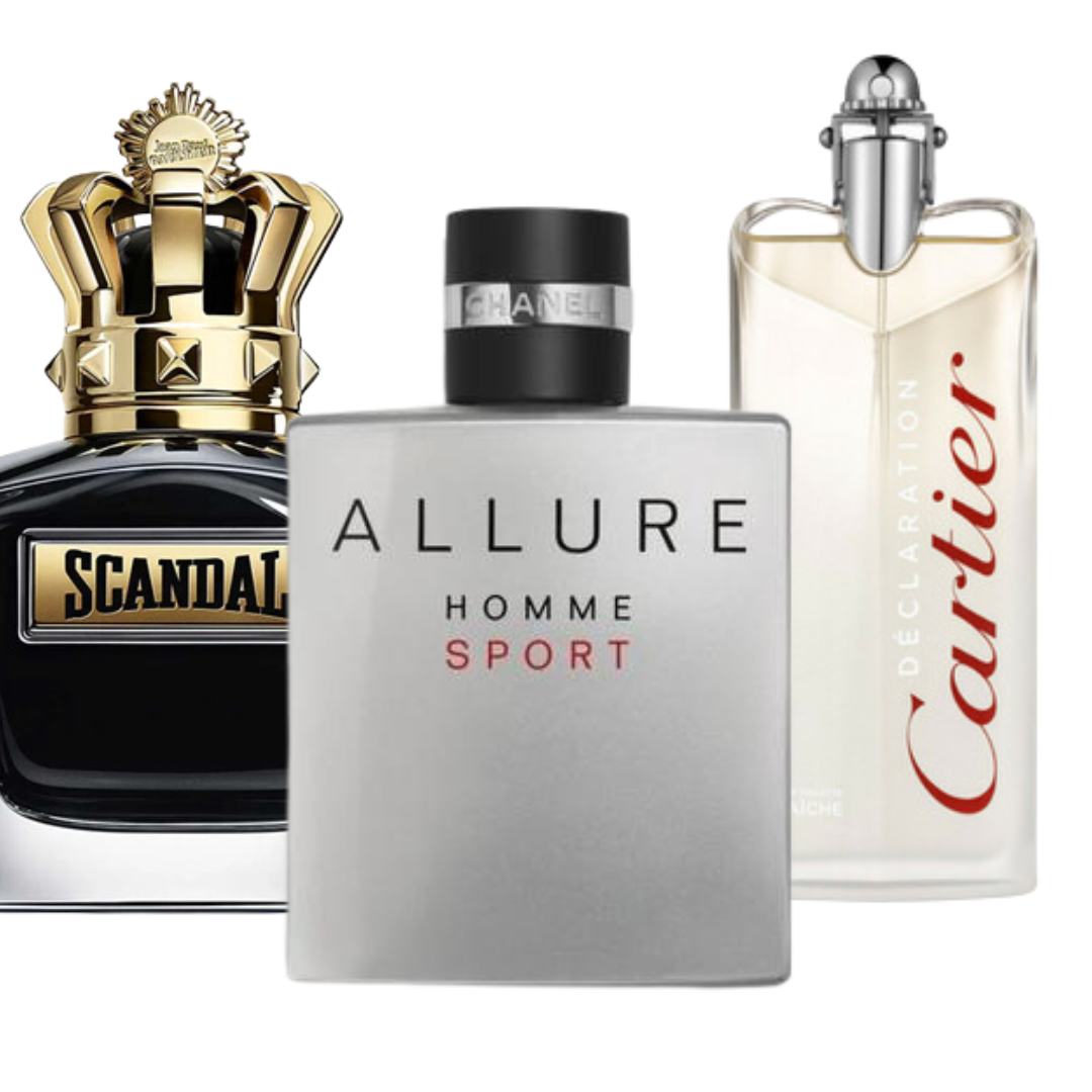 KIT 3 Perfumes: Allure Homme Sports, Jean Paul Gaultier Scandal, and Cartier Declaration 100ml