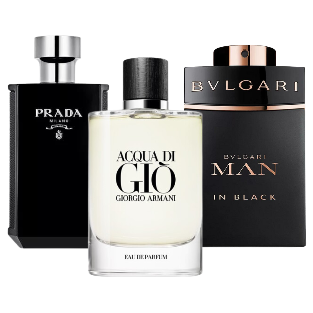 KIT 3 Perfumes: Bvlgari In Black, Giorgio Armani Acqua Di Gio, and L'Homme Prada Intense 100ml